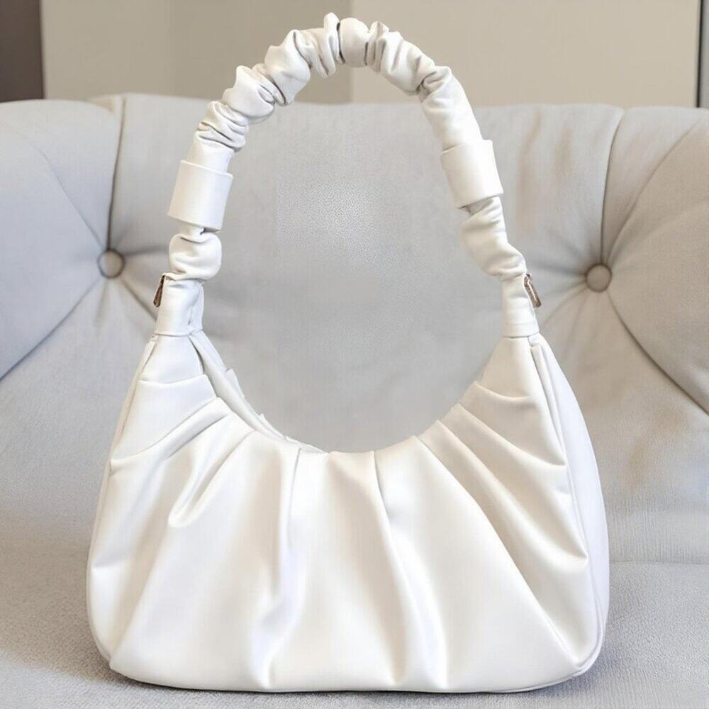 Mini Cloud Dumpling Shoulder Bag White Ruched Scrunchy Handle